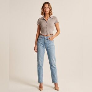 Wilfred Cropped Check Button Front Short Sleeve Shirt Top XS Gray Plaid NWT